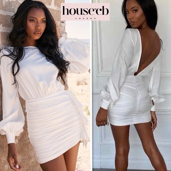 adidas Dresses & Skirts - House of CB Chambery White Backless Ruched Mini Dress • NWT • Size S Open Back